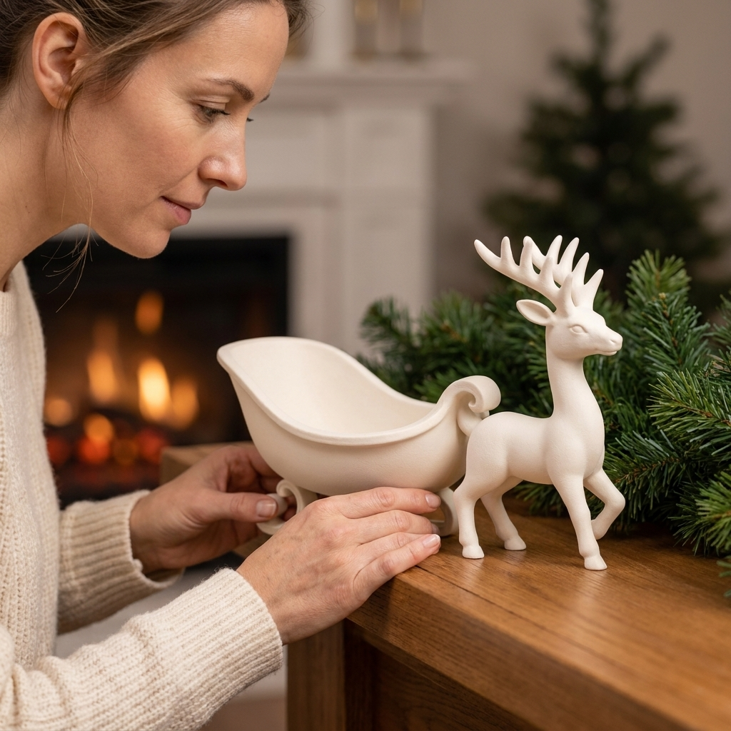 White Reindeer Sleigh Bowl – Christmas Table Centrepiece and Festive Decor
