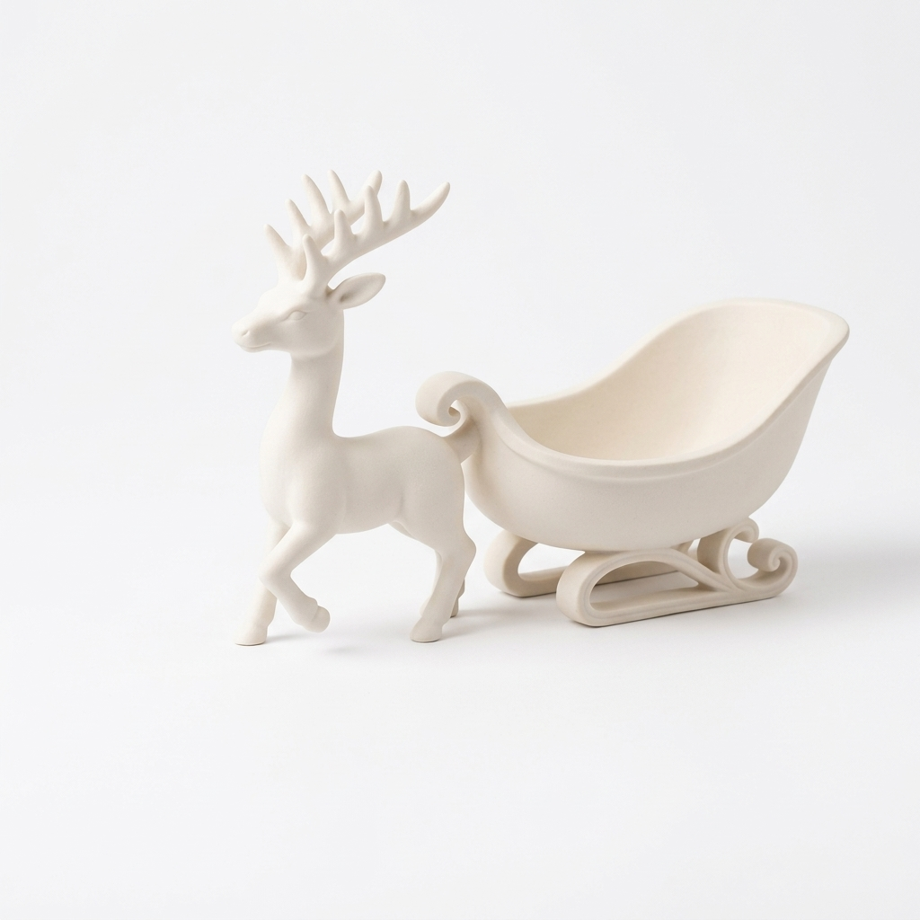 White Reindeer Sleigh Bowl – Christmas Table Centrepiece and Festive Decor