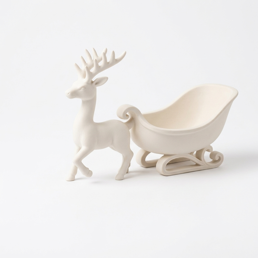 White Reindeer Sleigh Bowl – Christmas Table Centrepiece and Festive Decor